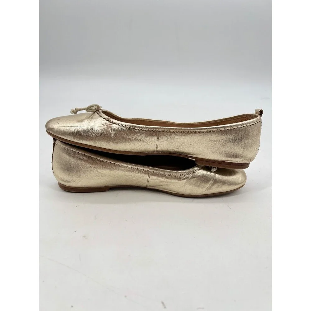 Boden Kitty Flexi Sole Ballet Flats 39 Gold Leather Bow Scalloped Heel
